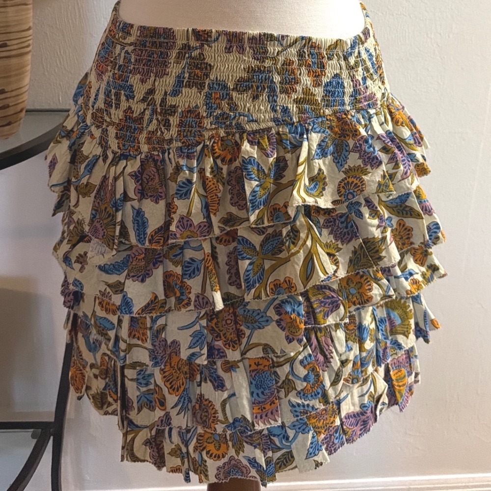Love The Label  Size L Printed Ruffle Bubble Embellishment Skirt Blue & Orange